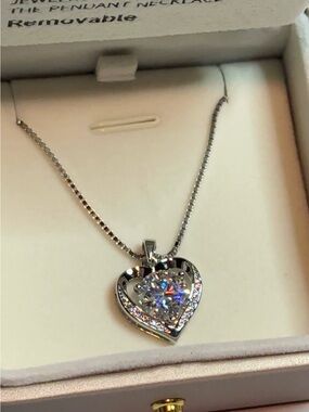 925 Sterling Silver 3.0ct Moissanite Heart Pendant Necklace 18”